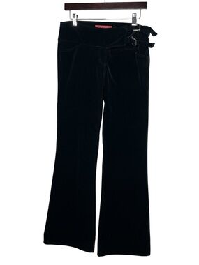 Y2K Vintage Hot Kiss Black Velvet Mid Rise Belted Flare Pants Whimsigoth